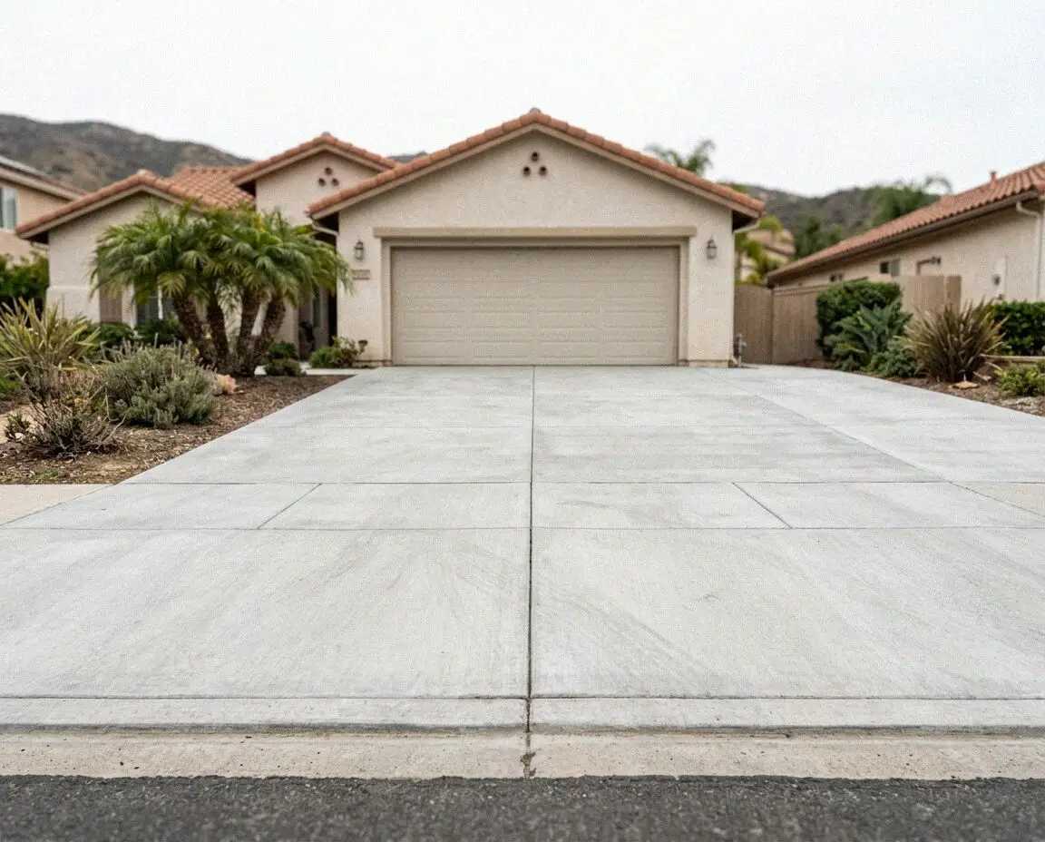 Newly poured widened concrete driveway at a Mission Viejo tract home