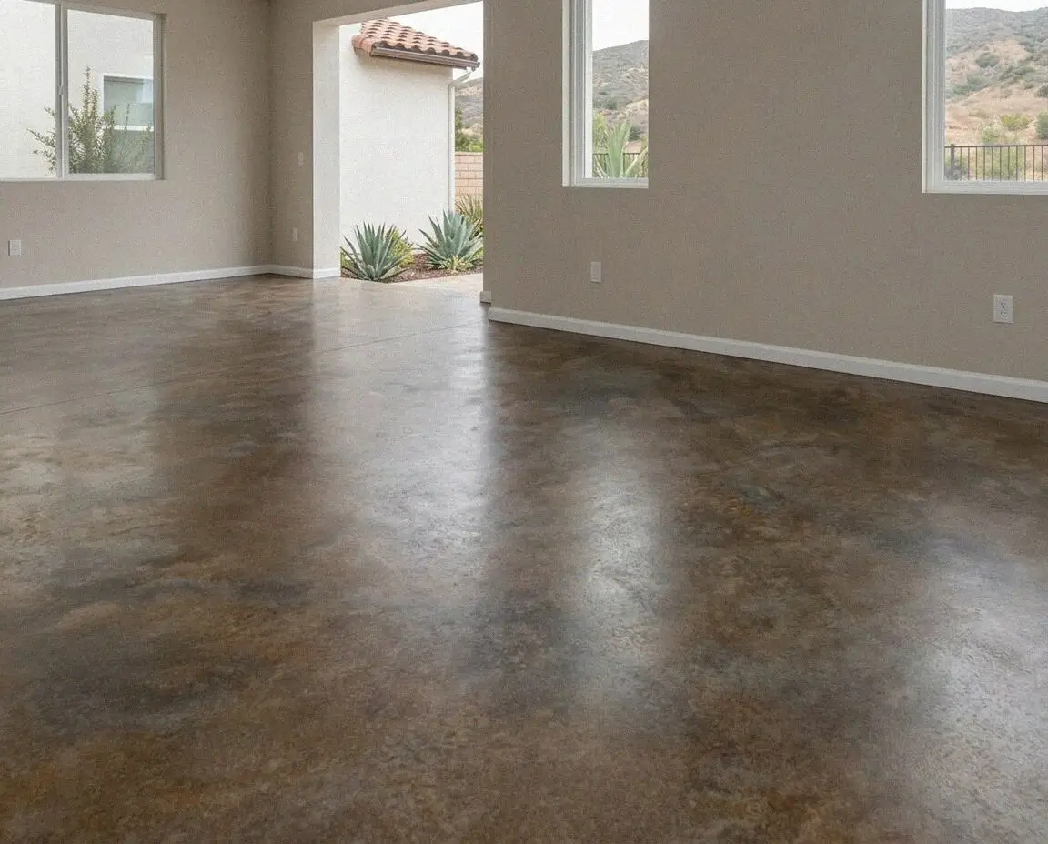 New polished concrete floor inside an addition at a Mission Viejo home