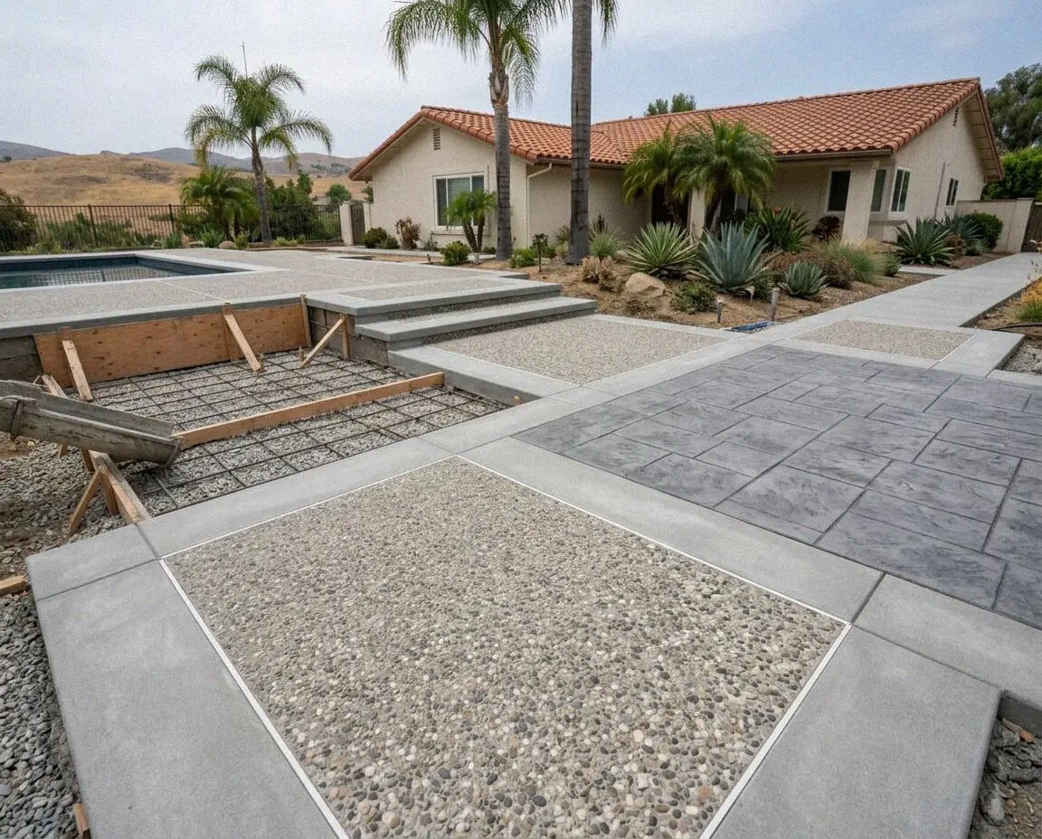 Exposed aggregate walk with a smooth border at a Mission Viejo home